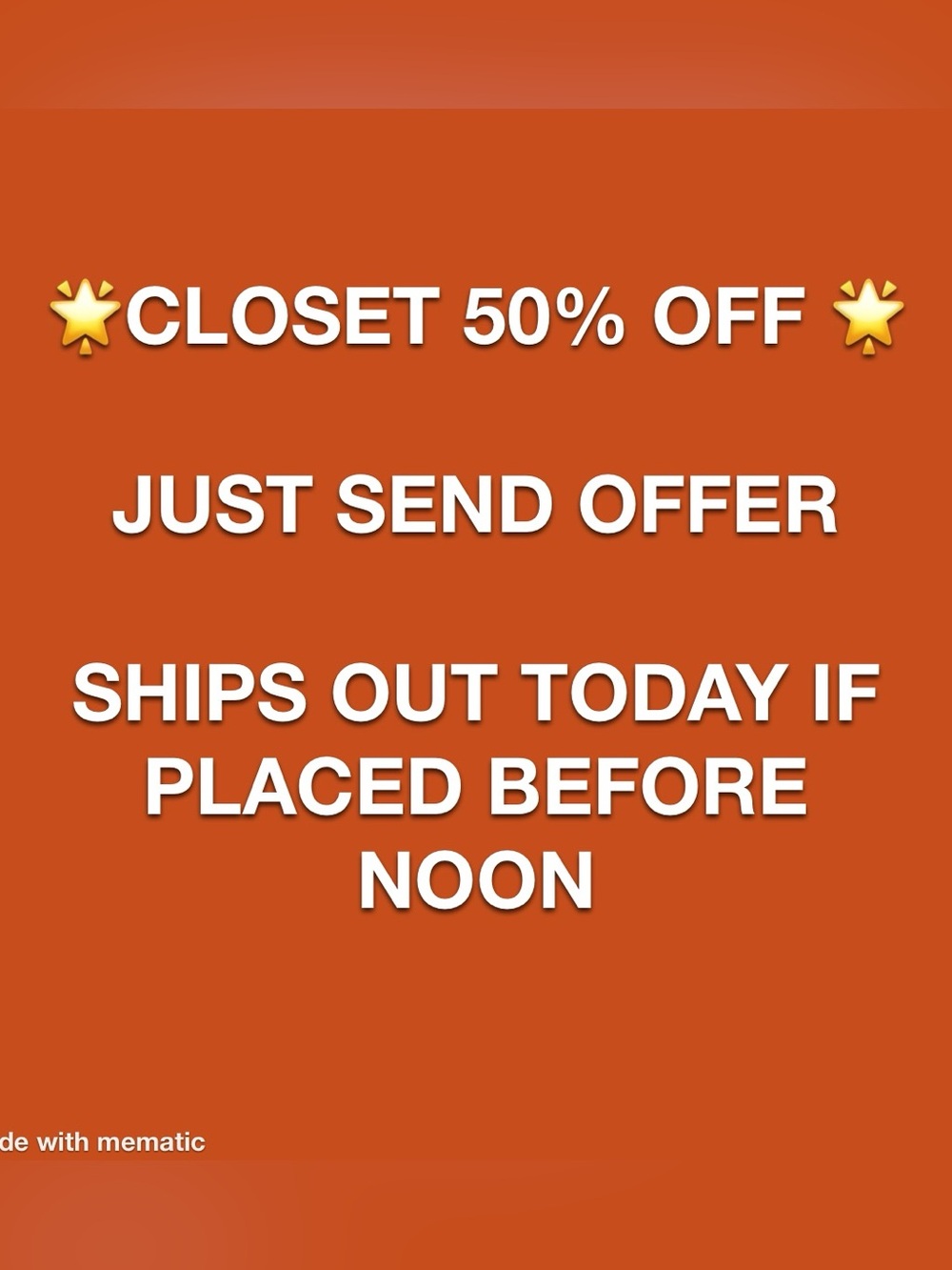 Closet 50% Off Graphic - Burnt Orange Text Sign